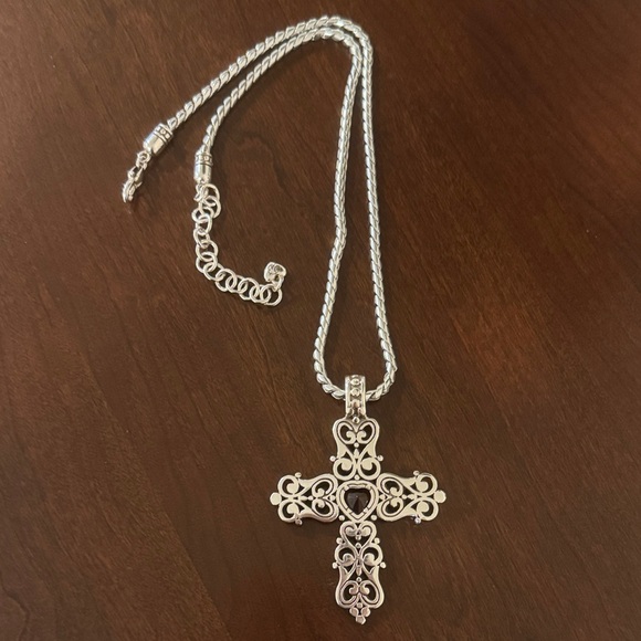 Brighton Silver “Endless Love” retired ruby Red heart stone Cross Necklace - Picture 7 of 8